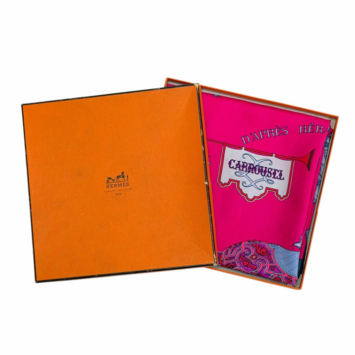 Excellent HERMES scarf CARROUSEL Merry-go-round Calle 90 pink silk Women