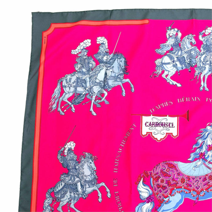 Excellent HERMES scarf CARROUSEL Merry-go-round Calle 90 pink silk Women