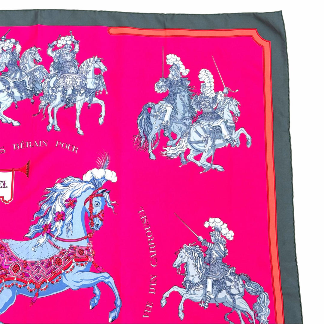 Excellent HERMES scarf CARROUSEL Merry-go-round Calle 90 pink silk Women