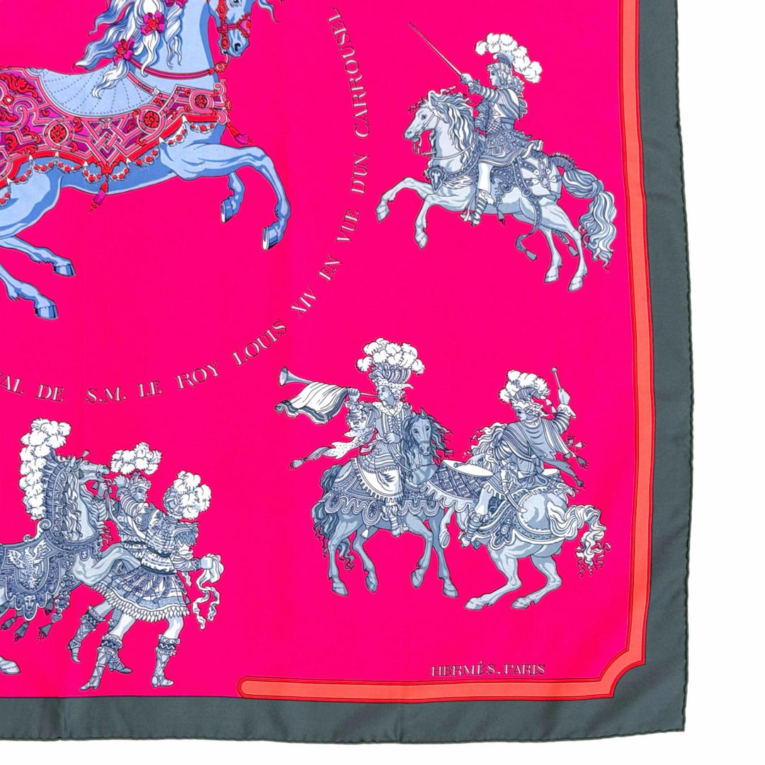 Excellent HERMES scarf CARROUSEL Merry-go-round Calle 90 pink silk Women