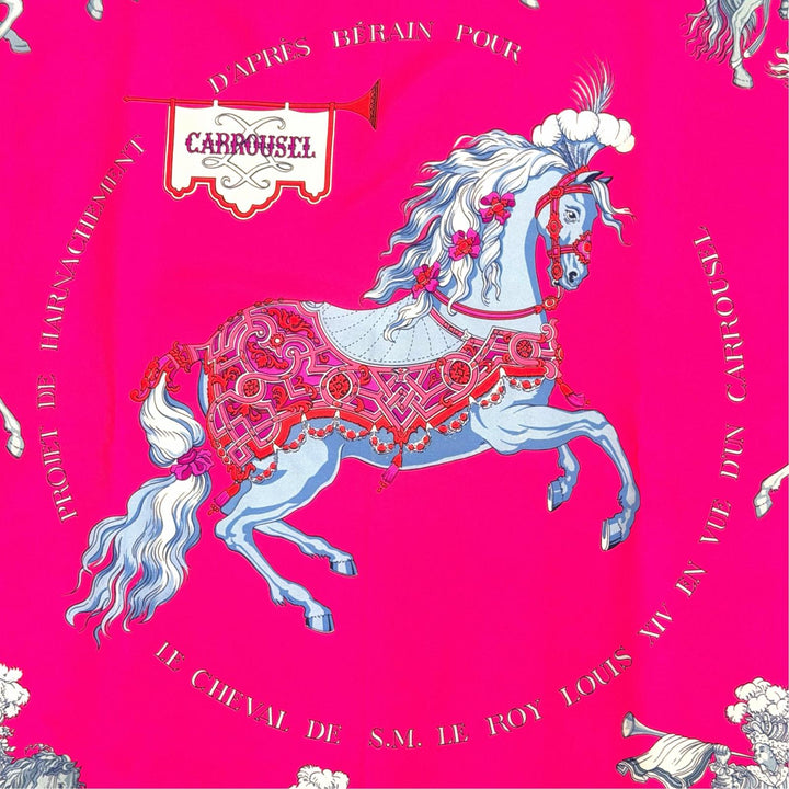 Excellent HERMES scarf CARROUSEL Merry-go-round Calle 90 pink silk Women
