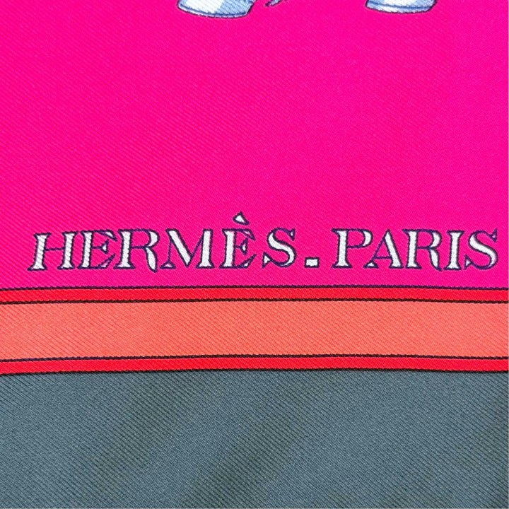 Excellent HERMES scarf CARROUSEL Merry-go-round Calle 90 pink silk Women