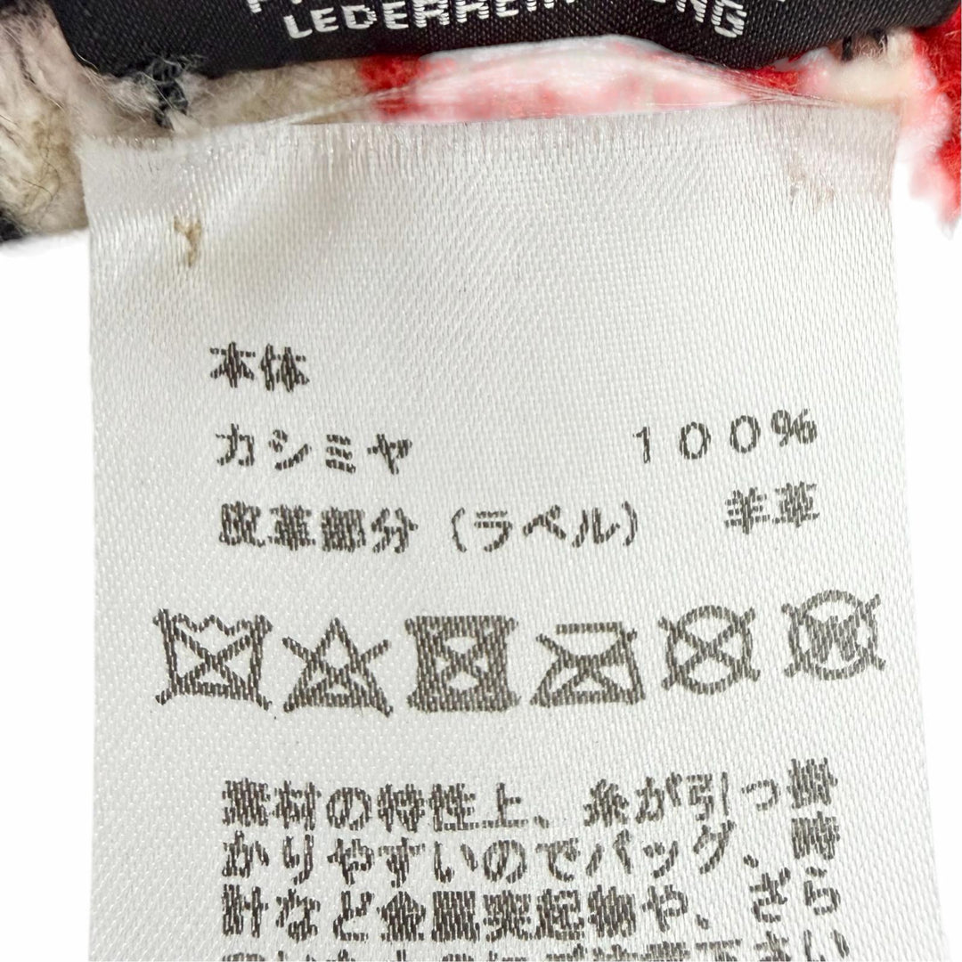 Excellent HERMES blanket Logo leather patch, check pattern, fringe, cashmere
