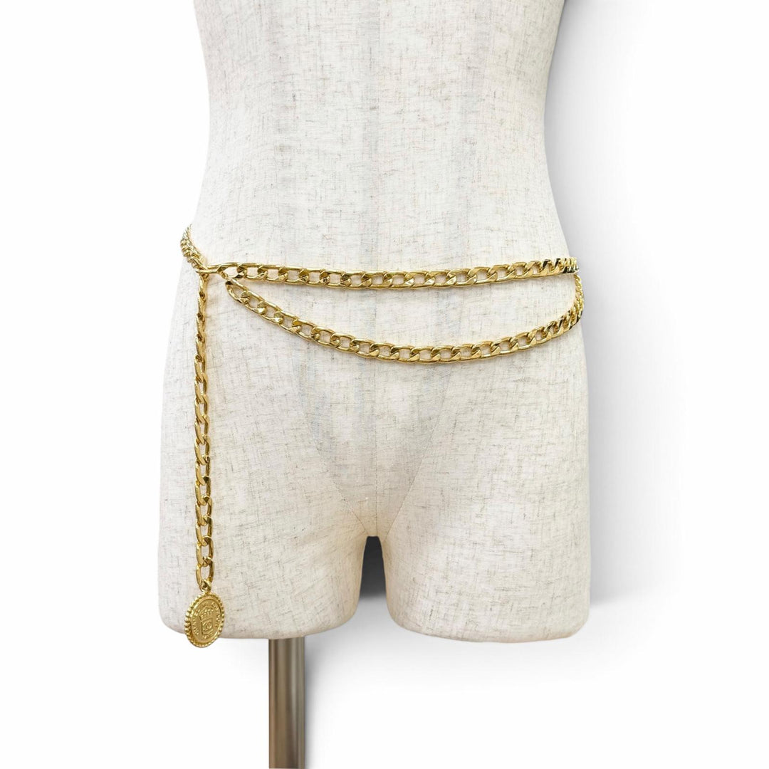 Great CHANEL belt COCO Mark Logo Medallion Chain Belt gold Women