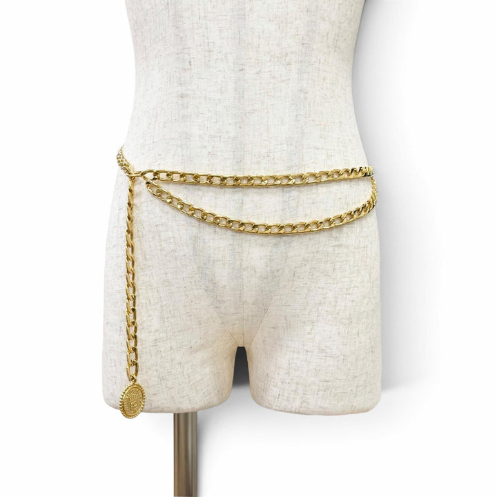 Great CHANEL belt COCO Mark Logo Medallion Chain Belt gold Women