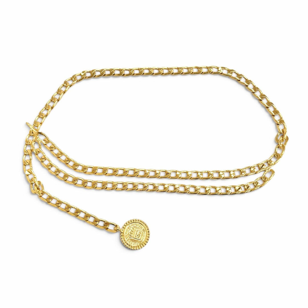 Great CHANEL belt COCO Mark Logo Medallion Chain Belt gold Women