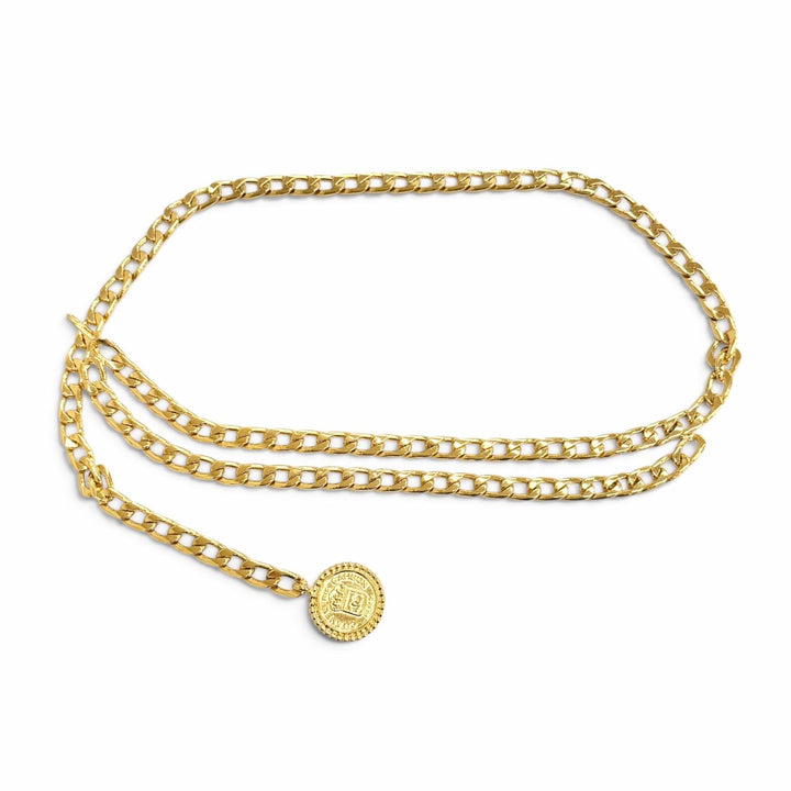 Great CHANEL belt COCO Mark Logo Medallion Chain Belt gold Women