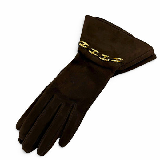 Great HERMES gloves Chaine d'Ancre Suede Leather Gloves Dark brown Women 6