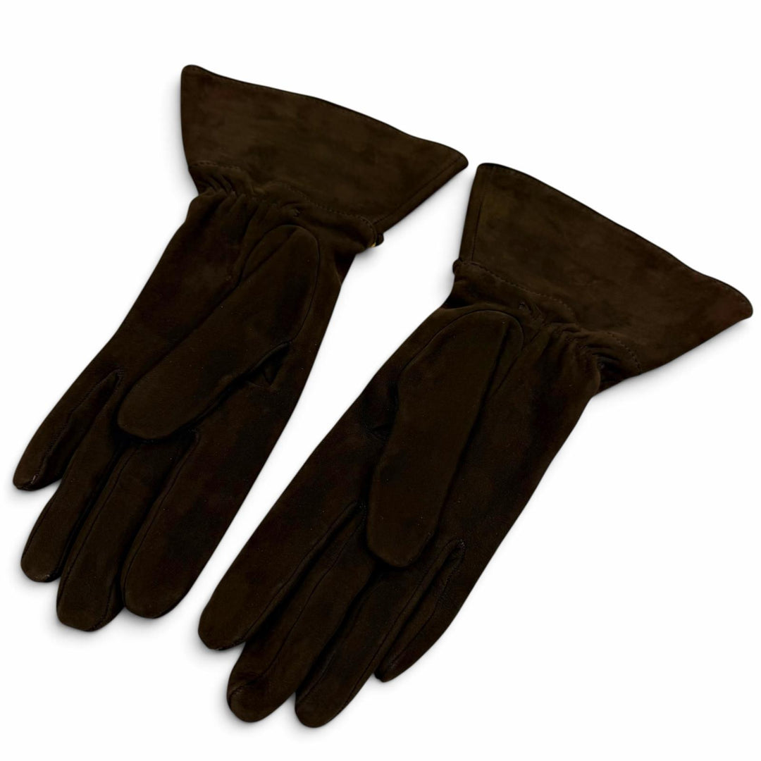 Great HERMES gloves Chaine d'Ancre Suede Leather Gloves Dark brown Women 6