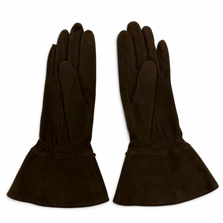 Great HERMES gloves Chaine d'Ancre Suede Leather Gloves Dark brown Women 6