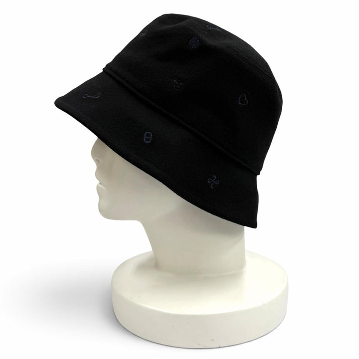 Excellent HERMES hat Bob Debbie Charms bucket black cashmere Women 58