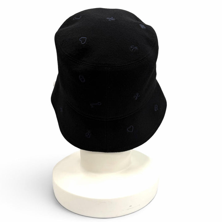 Excellent HERMES hat Bob Debbie Charms bucket black cashmere Women 58