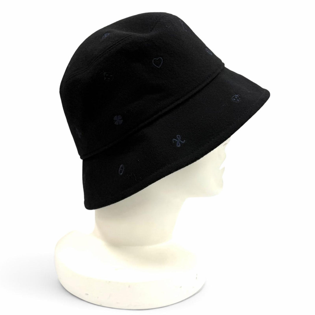 Excellent HERMES hat Bob Debbie Charms bucket black cashmere Women 58