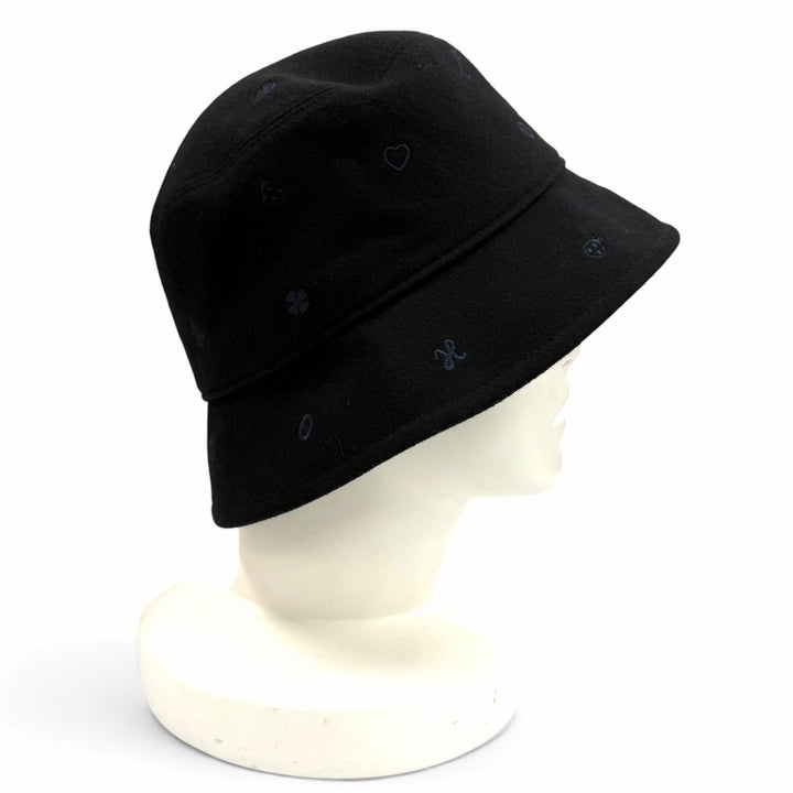 Excellent HERMES hat Bob Debbie Charms bucket black cashmere Women 58