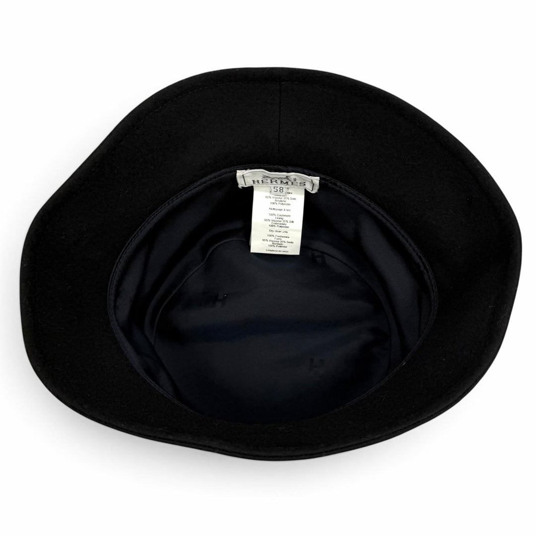 Excellent HERMES hat Bob Debbie Charms bucket black cashmere Women 58