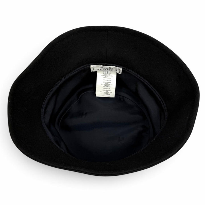 Excellent HERMES hat Bob Debbie Charms bucket black cashmere Women 58