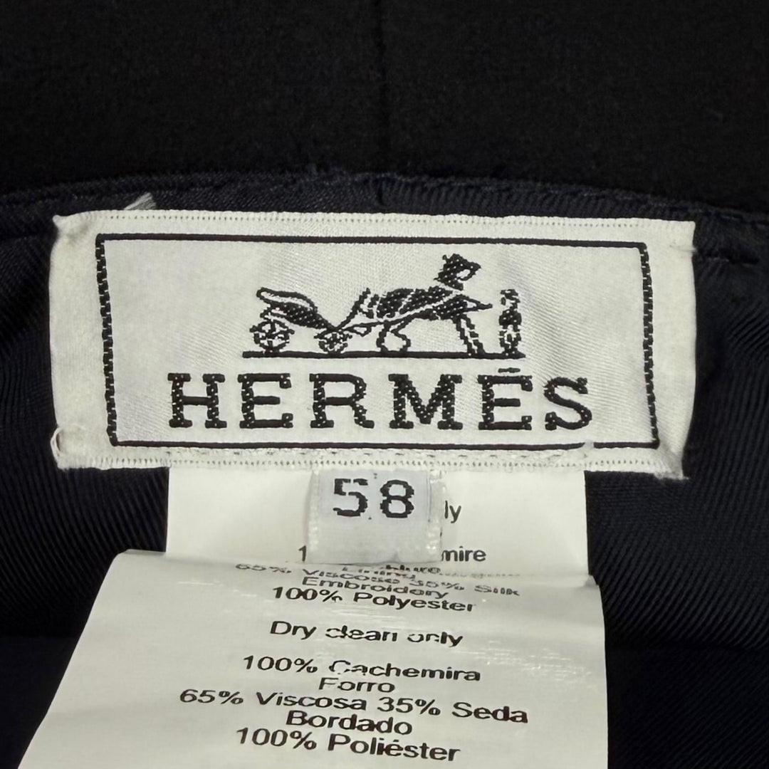 Excellent HERMES hat Bob Debbie Charms bucket black cashmere Women 58
