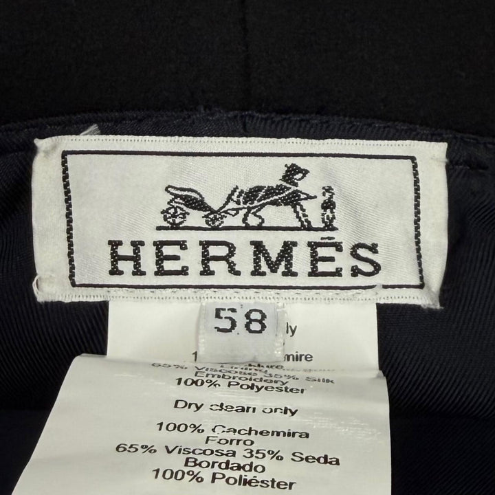Excellent HERMES hat Bob Debbie Charms bucket black cashmere Women 58