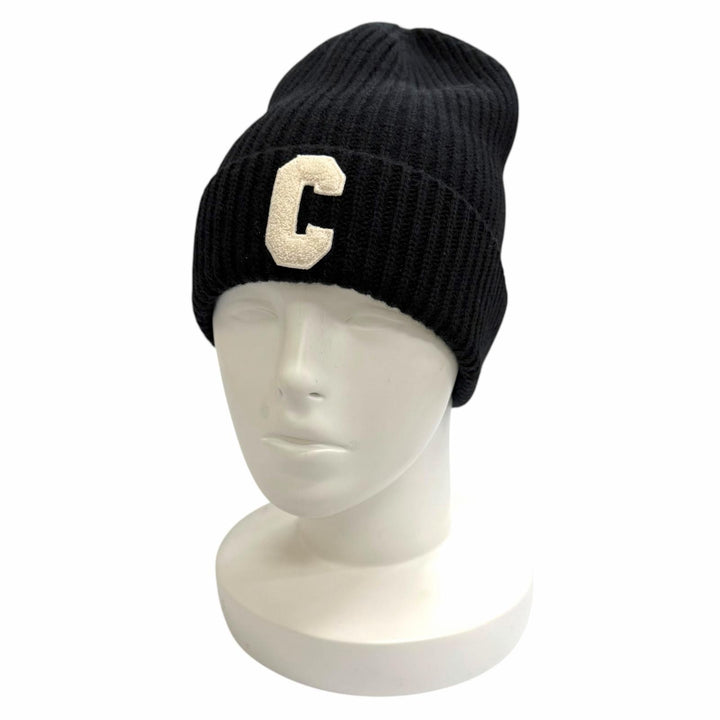 Excellent CELINE Knit cap C logo knit hat, knit cap, beanie black wool 2AG50378U