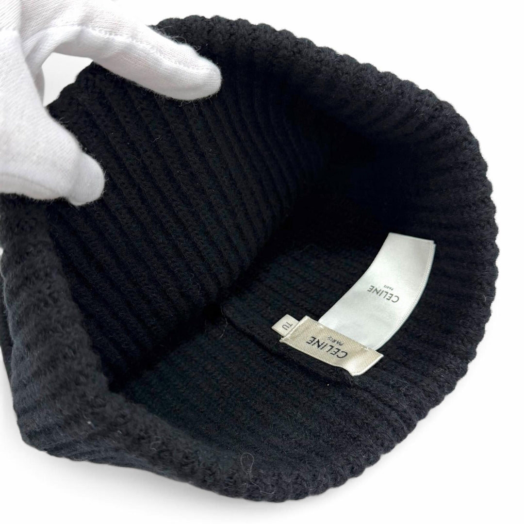 Excellent CELINE Knit cap C logo knit hat, knit cap, beanie black wool 2AG50378U