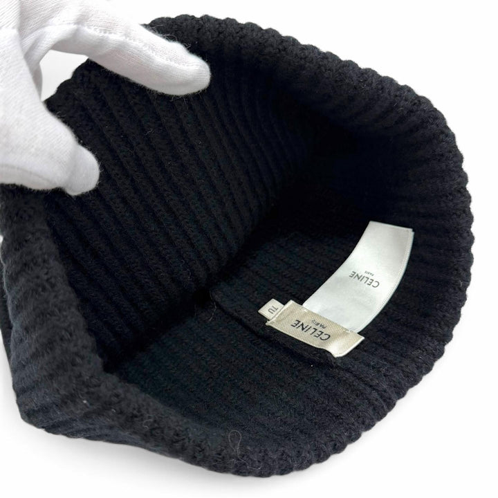 Excellent CELINE Knit cap C logo knit hat, knit cap, beanie black wool 2AG50378U