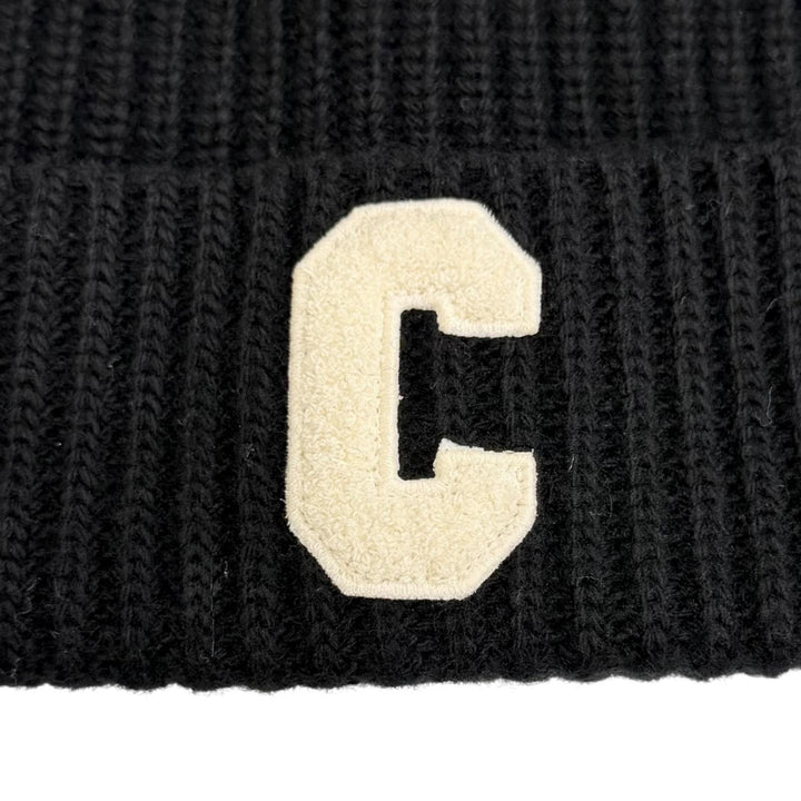 Excellent CELINE Knit cap C logo knit hat, knit cap, beanie black wool 2AG50378U
