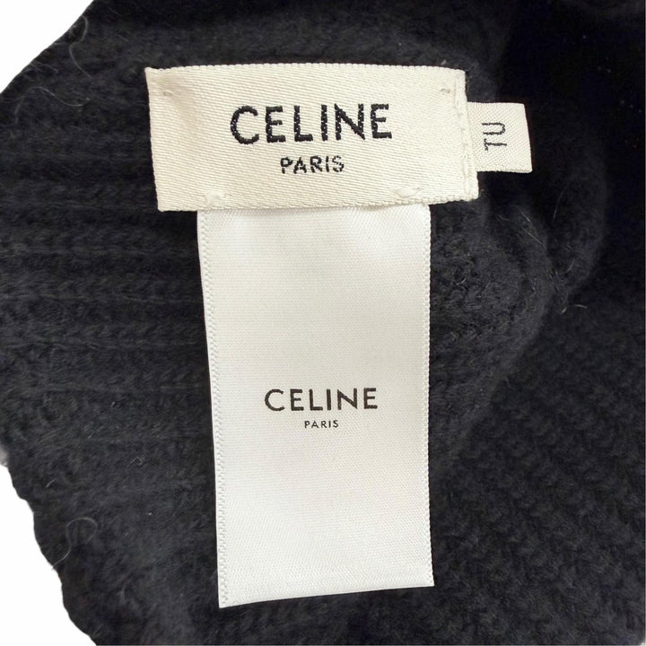 Excellent CELINE Knit cap C logo knit hat, knit cap, beanie black wool 2AG50378U