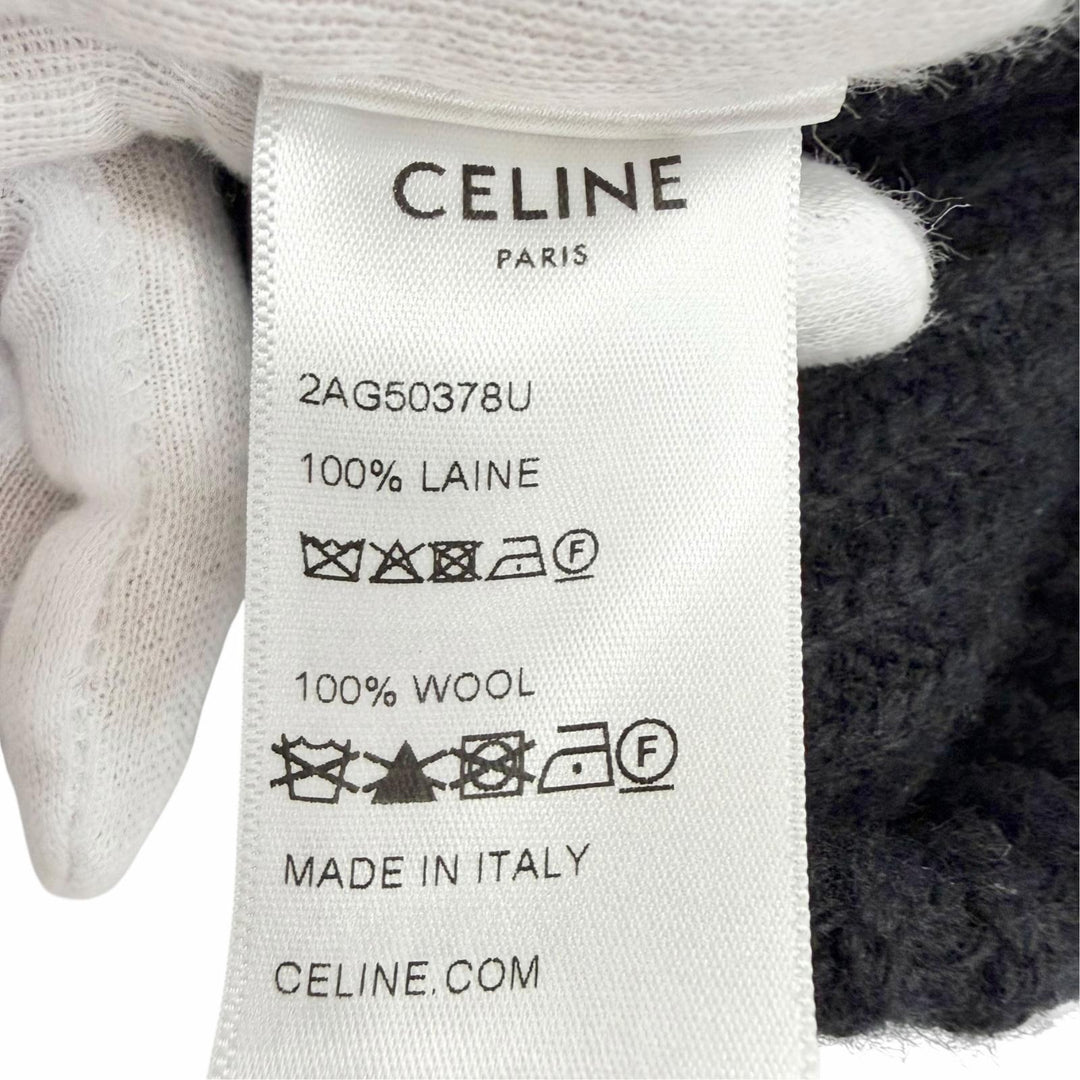 Excellent CELINE Knit cap C logo knit hat, knit cap, beanie black wool 2AG50378U