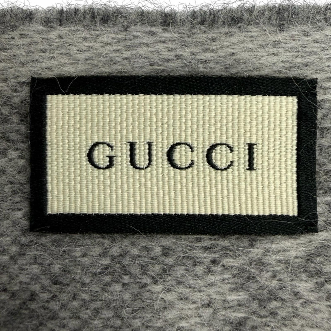 Excellent GUCCI Scarf GG pattern web stripe with fringe gray wool Women 570603