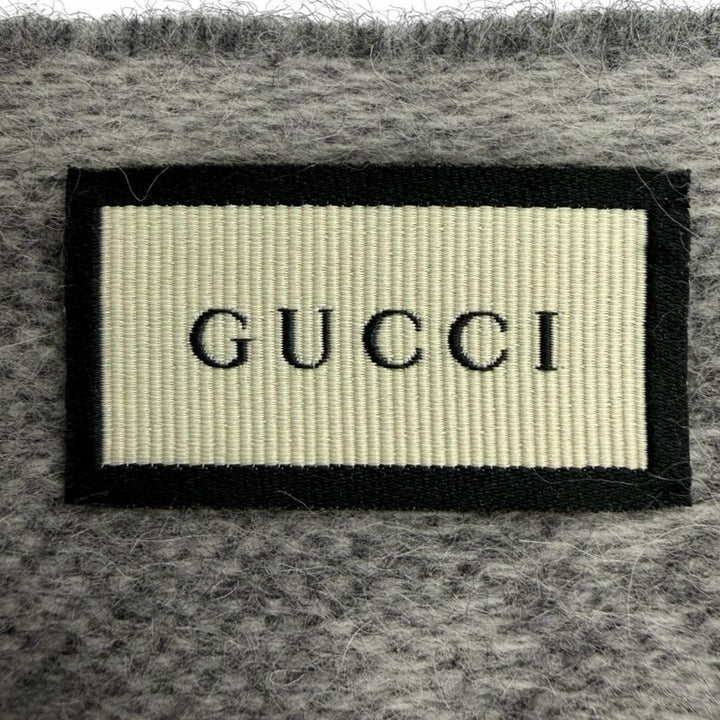 Excellent GUCCI Scarf GG pattern web stripe with fringe gray wool Women 570603