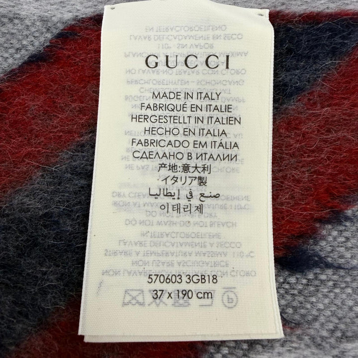 Excellent GUCCI Scarf GG pattern web stripe with fringe gray wool Women 570603