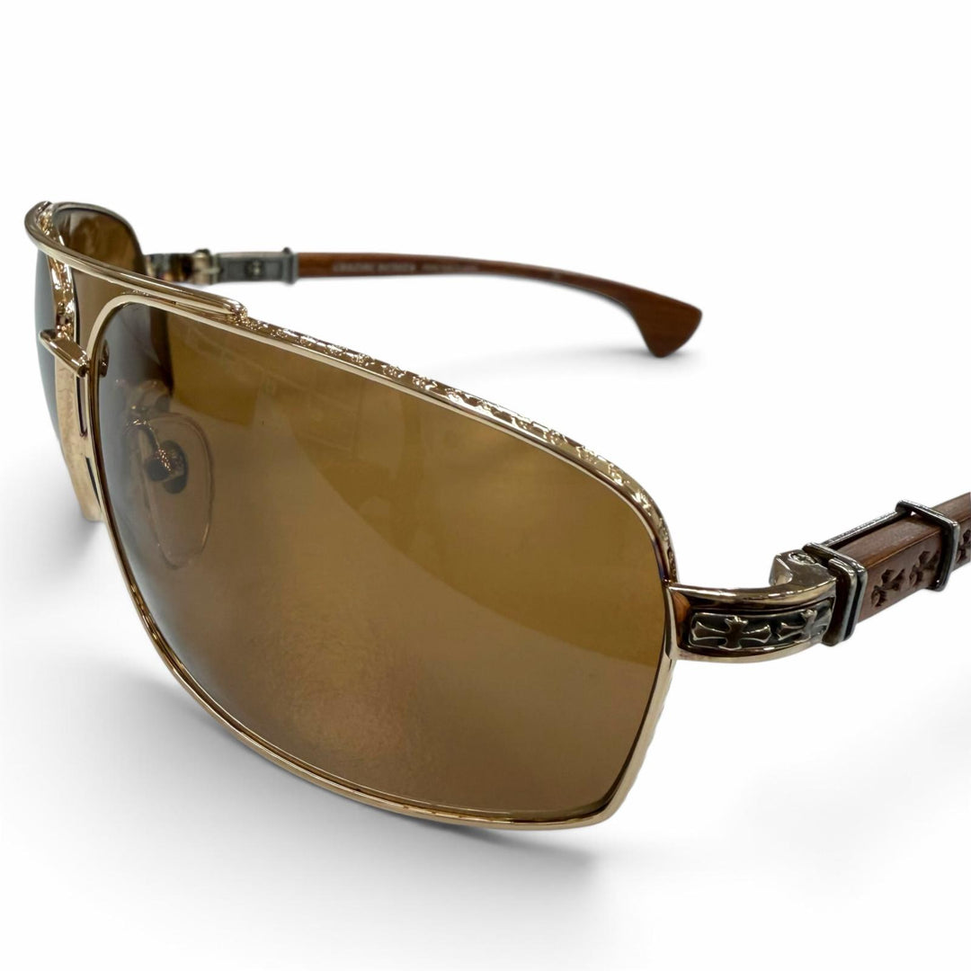 Great CHROME HEARTS sunglasses THE BEAST 3 Wood temple gold Wood mens