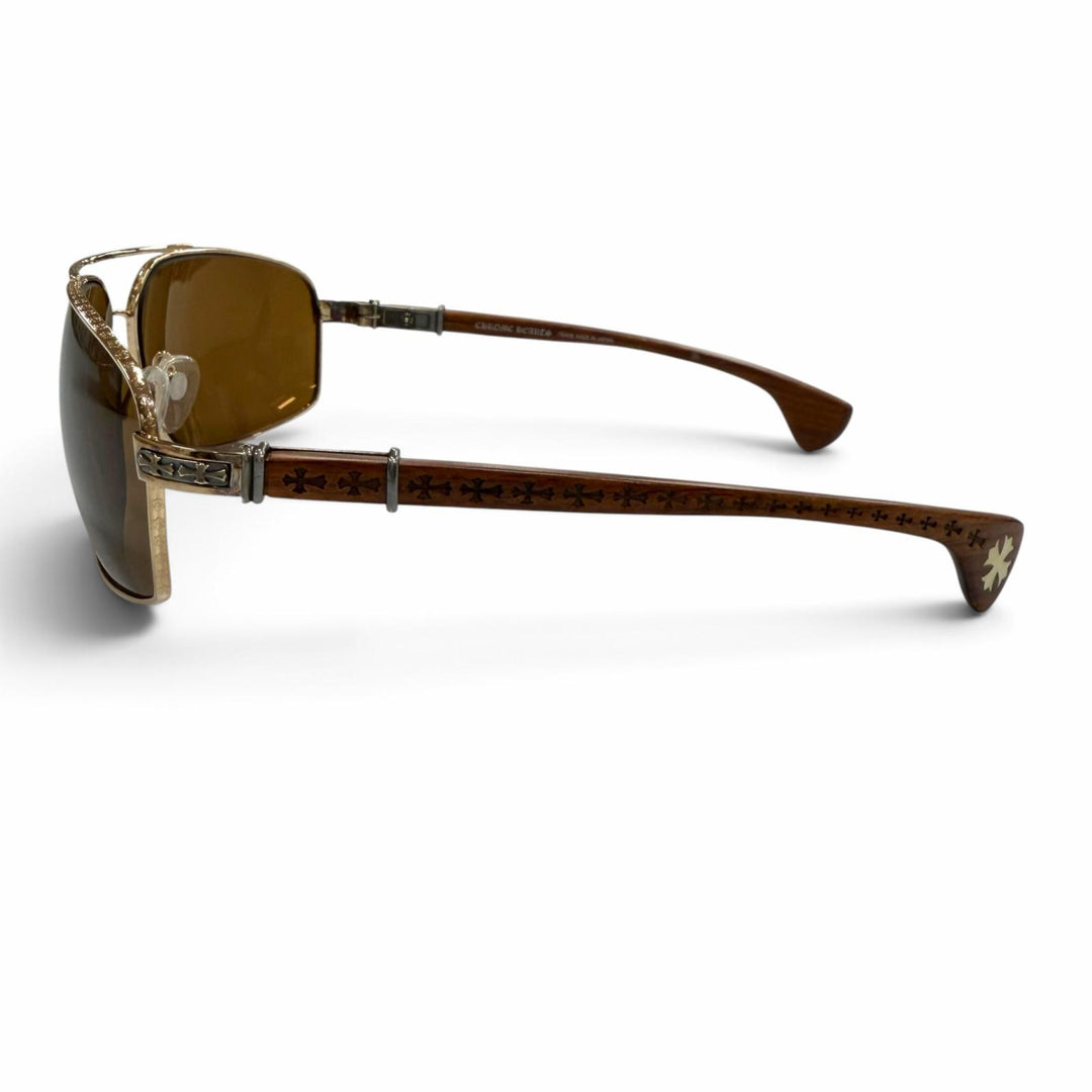Great CHROME HEARTS sunglasses THE BEAST 3 Wood temple gold Wood mens