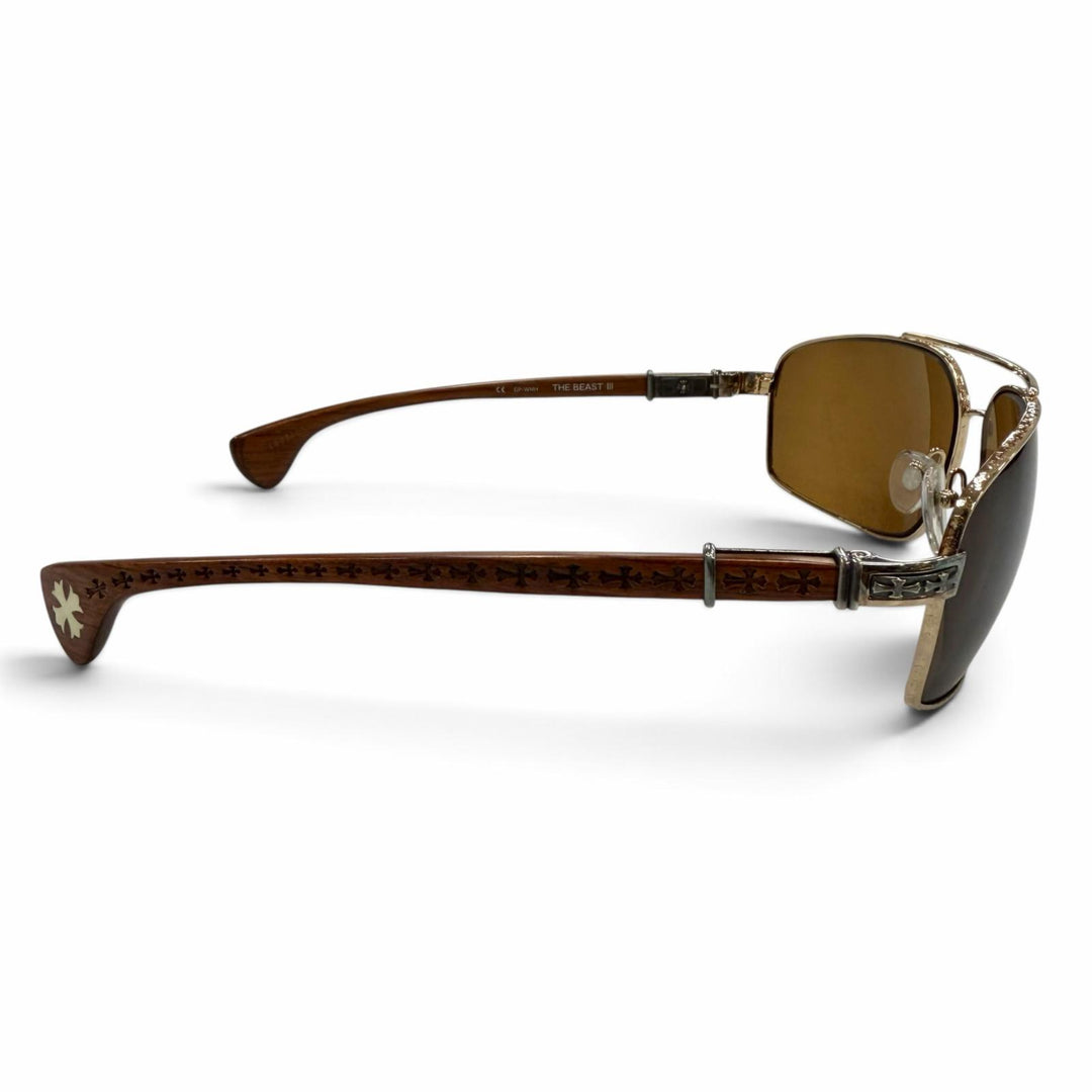 Great CHROME HEARTS sunglasses THE BEAST 3 Wood temple gold Wood mens