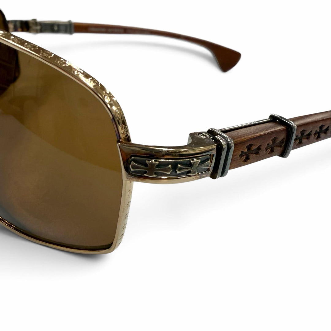 Great CHROME HEARTS sunglasses THE BEAST 3 Wood temple gold Wood mens