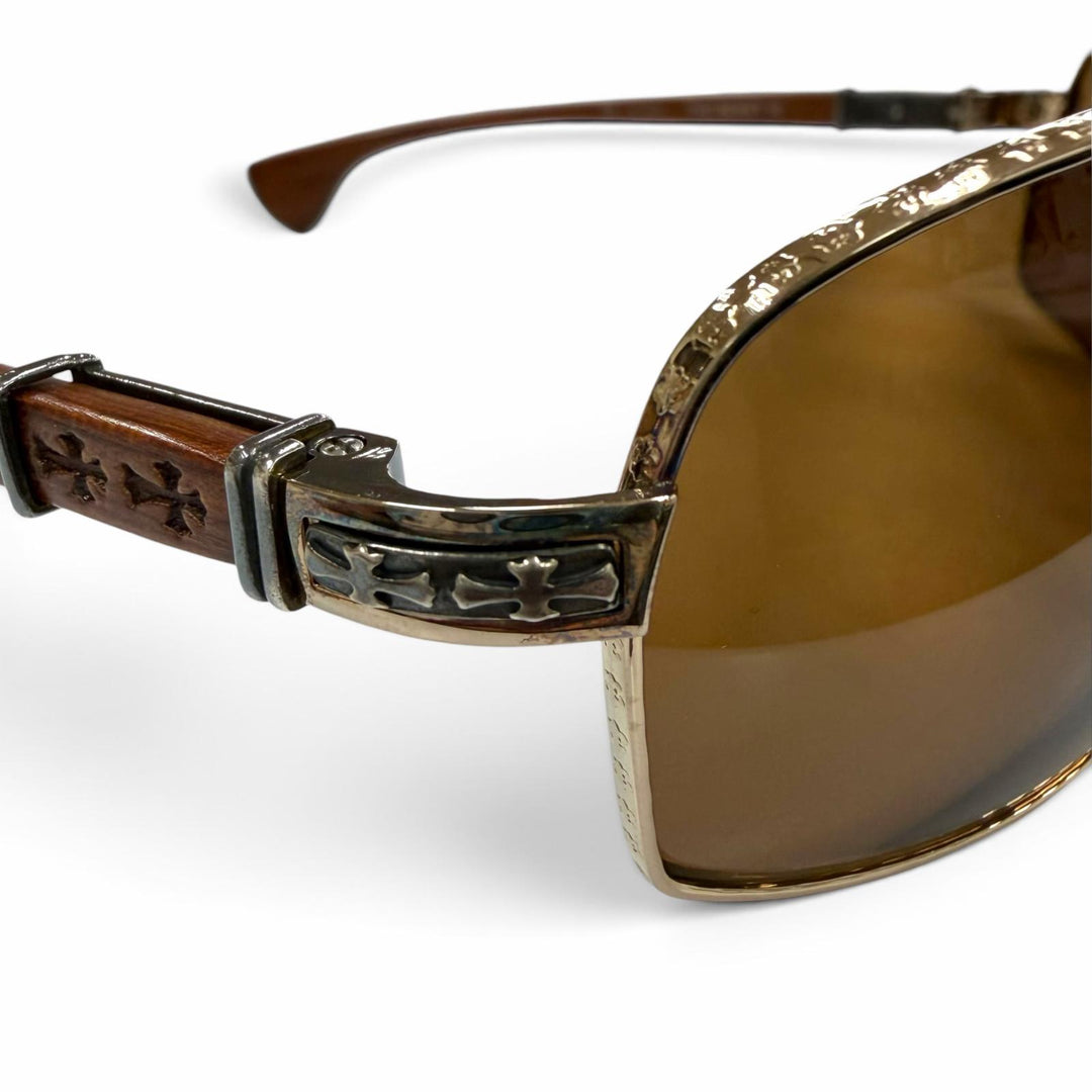 Great CHROME HEARTS sunglasses THE BEAST 3 Wood temple gold Wood mens