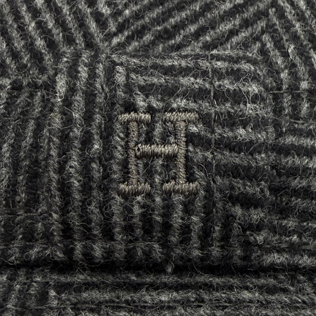 Excellent HERMES hat Herringbone Pattern H Logo Embroidered Fedora Hat gray wool