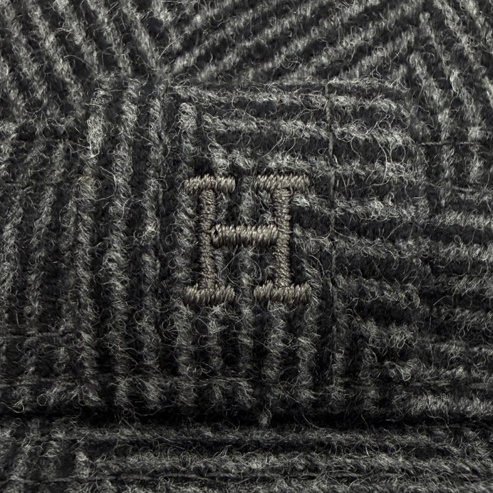 Excellent HERMES hat Herringbone Pattern H Logo Embroidered Fedora Hat gray wool