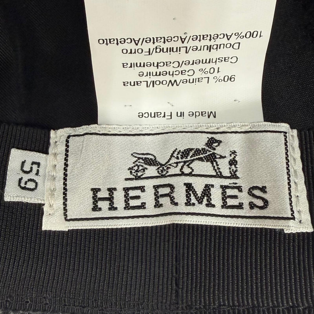 Excellent HERMES hat Herringbone Pattern H Logo Embroidered Fedora Hat gray wool