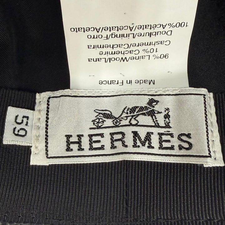Excellent HERMES hat Herringbone Pattern H Logo Embroidered Fedora Hat gray wool