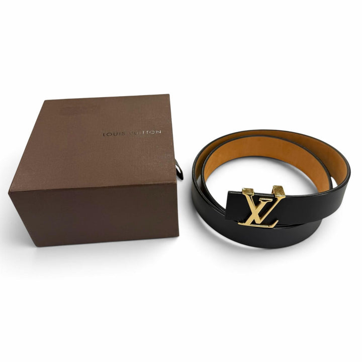 Great LOUIS VUITTON belt Ceinture Initials LV black leather mens M6901V