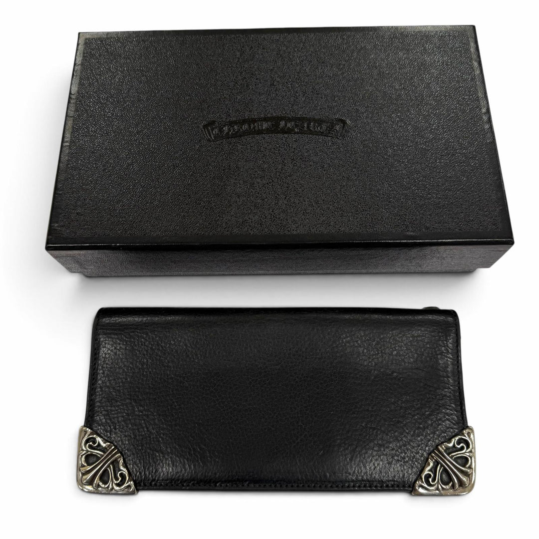 Great CHROME HEARTS Purse LNG SNGL FLD TIPS Single Fold Wallet black leather