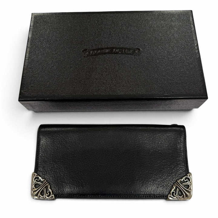 Great CHROME HEARTS Purse LNG SNGL FLD TIPS Single Fold Wallet black leather