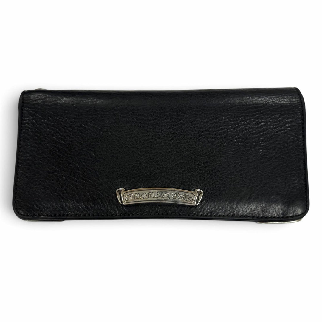Great CHROME HEARTS Purse LNG SNGL FLD TIPS Single Fold Wallet black leather