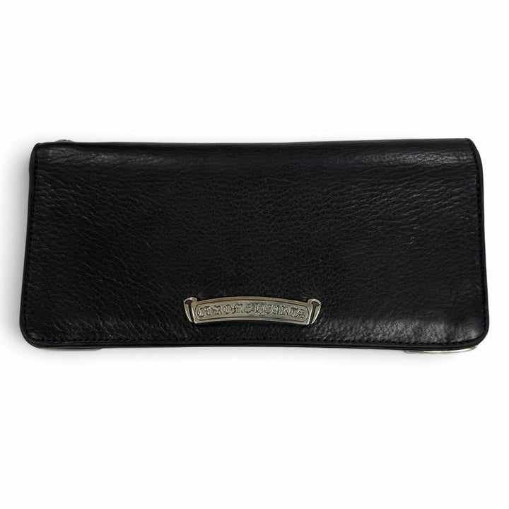 Great CHROME HEARTS Purse LNG SNGL FLD TIPS Single Fold Wallet black leather