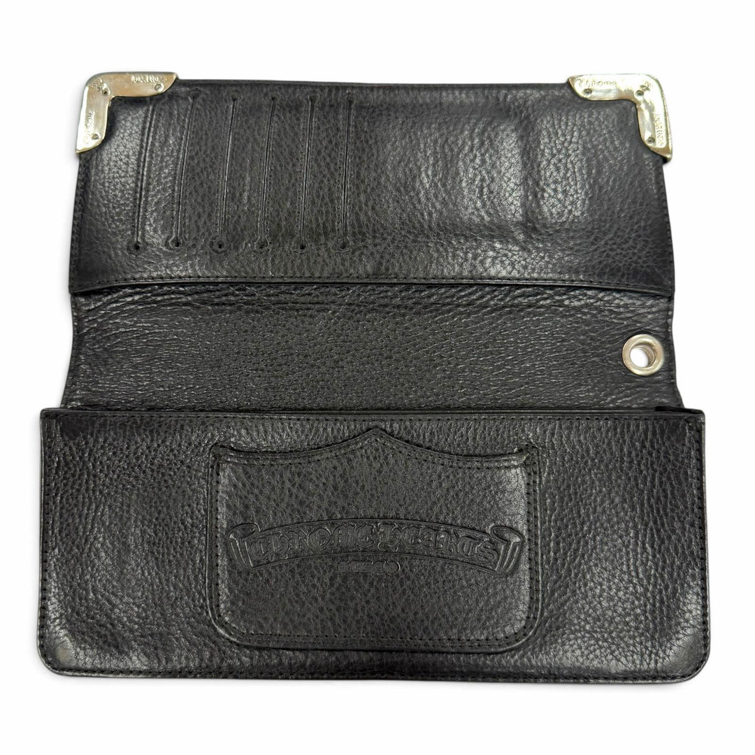 Great CHROME HEARTS Purse LNG SNGL FLD TIPS Single Fold Wallet black leather