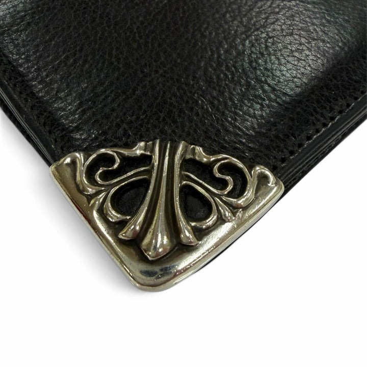 Great CHROME HEARTS Purse LNG SNGL FLD TIPS Single Fold Wallet black leather