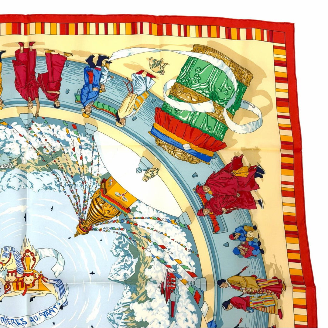 Excellent HERMES scarf Prayers in the Wind Calle 90 Red series silk Women