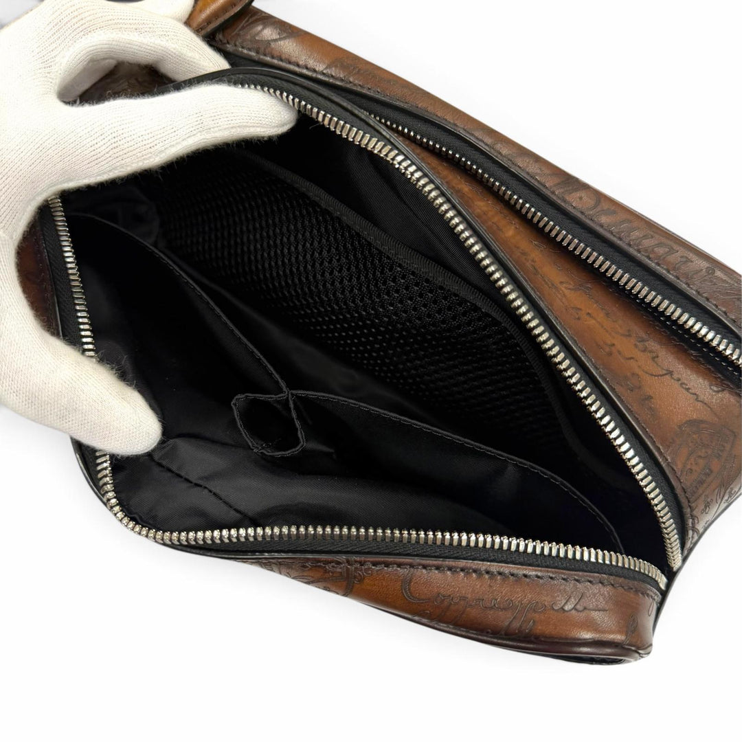 Excellent BERLUTI business bag Formula 1003 Brown Venice Calfskin Leather mens