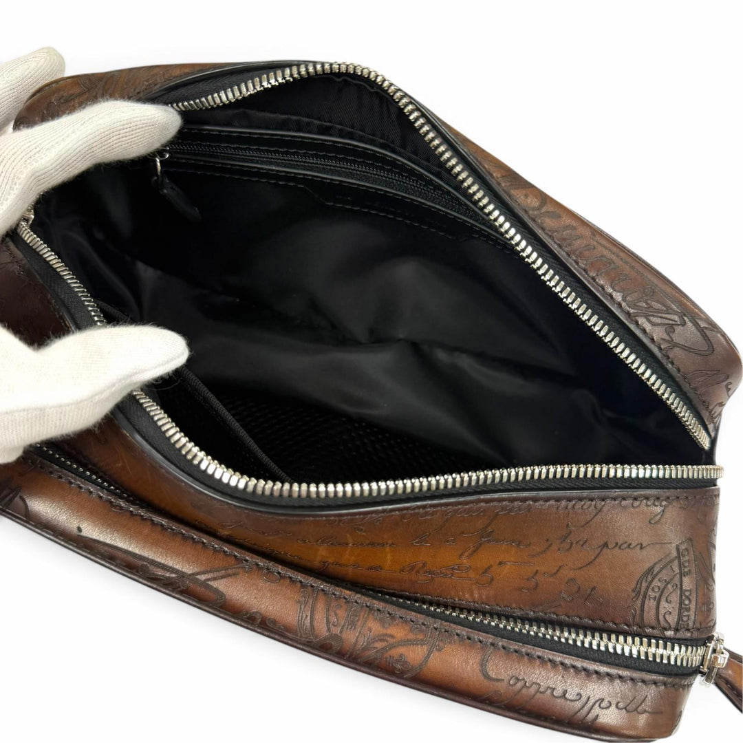 Excellent BERLUTI business bag Formula 1003 Brown Venice Calfskin Leather mens